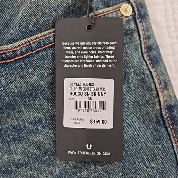 True Religion Rocco Jeans Men's 36x32 NWT Relaxed Wide Leg Acid Wash NEW - Picture 10 of 16